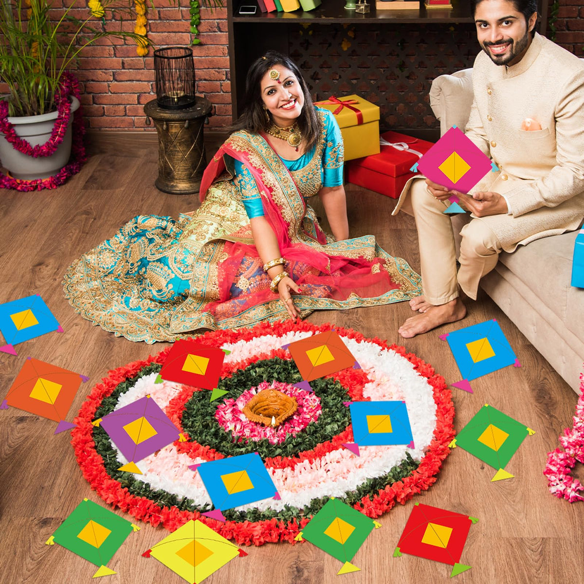 Marspark 45 Pcs Lohri Paper Kite Cutouts – Happy Lohri Backdrop Decor for Indian Festivals