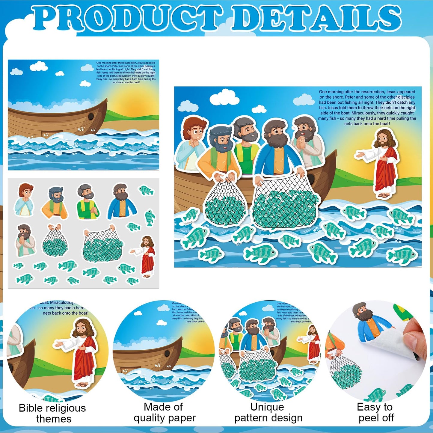 Marspark 24-Piece Jesus Visits His Disciples Sticker Set for Bible Crafts, VBS & Sunday School