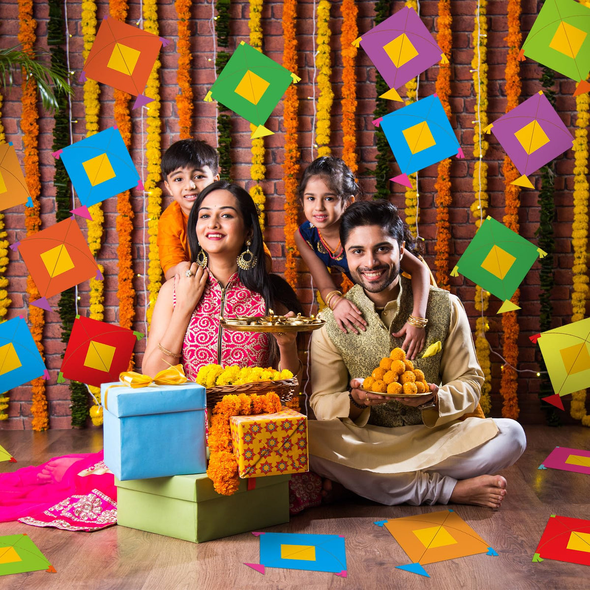 Marspark 45 Pcs Lohri Paper Kite Cutouts – Happy Lohri Backdrop Decor for Indian Festivals