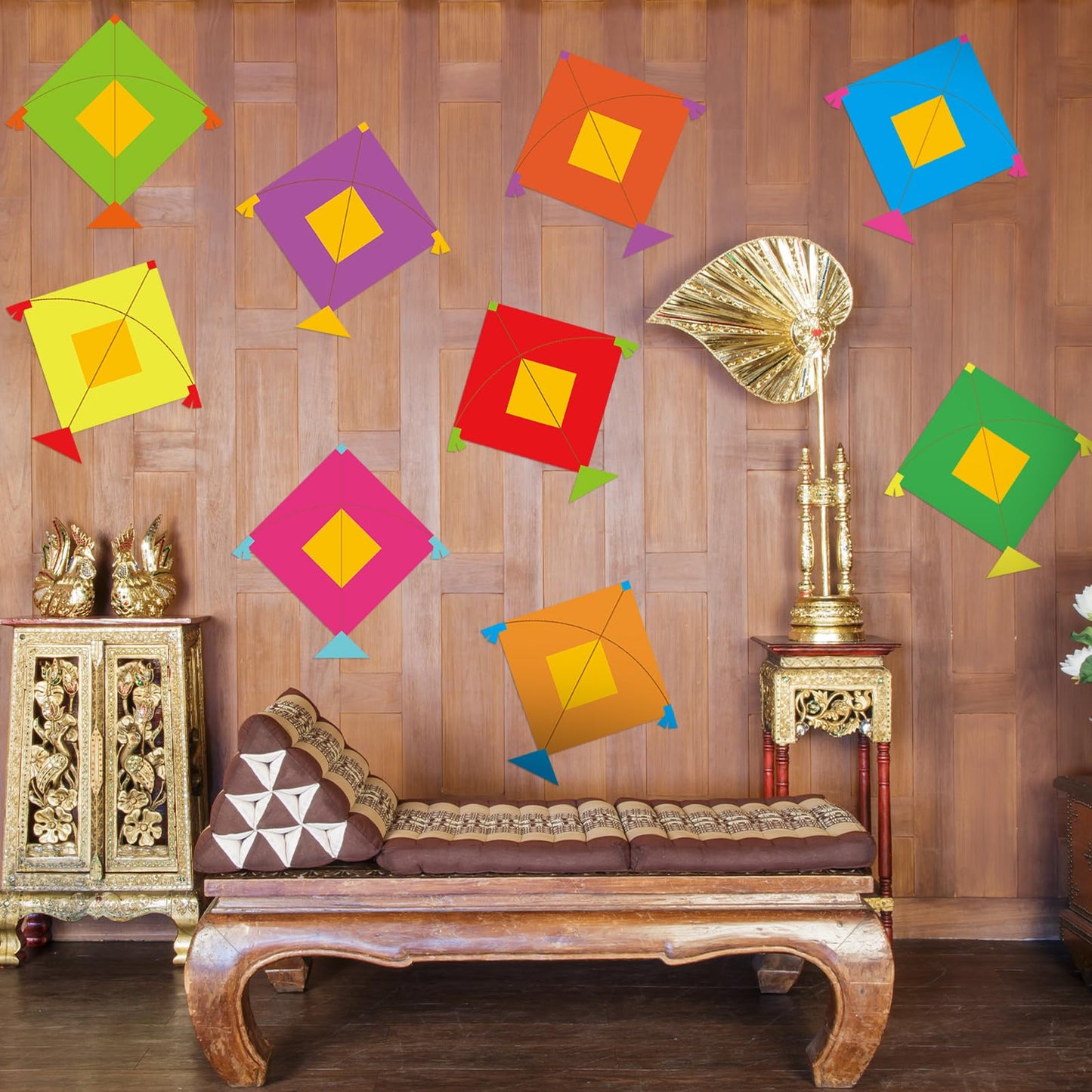 Marspark 45 Pcs Lohri Paper Kite Cutouts – Happy Lohri Backdrop Decor for Indian Festivals