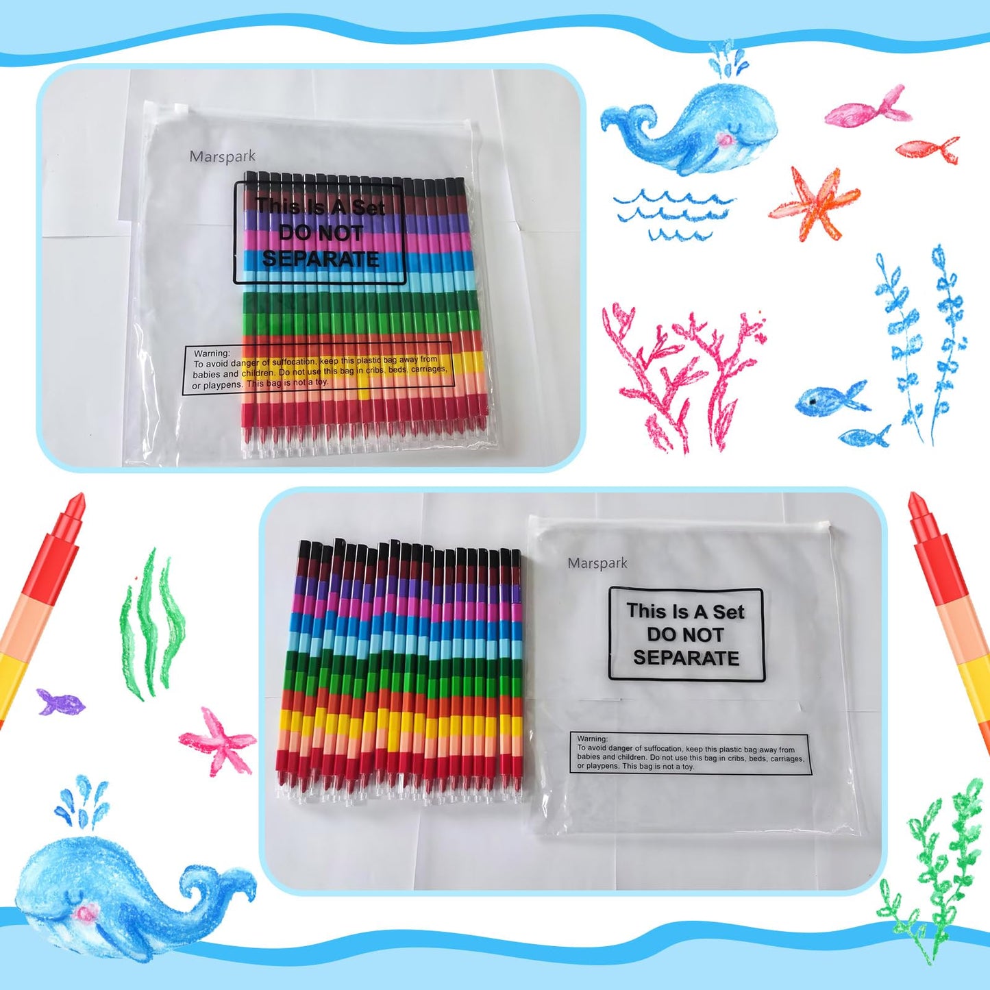Marspark 20 Pcs Stackable Crayons – Buildable Colorful Pencils for Kids and Parties