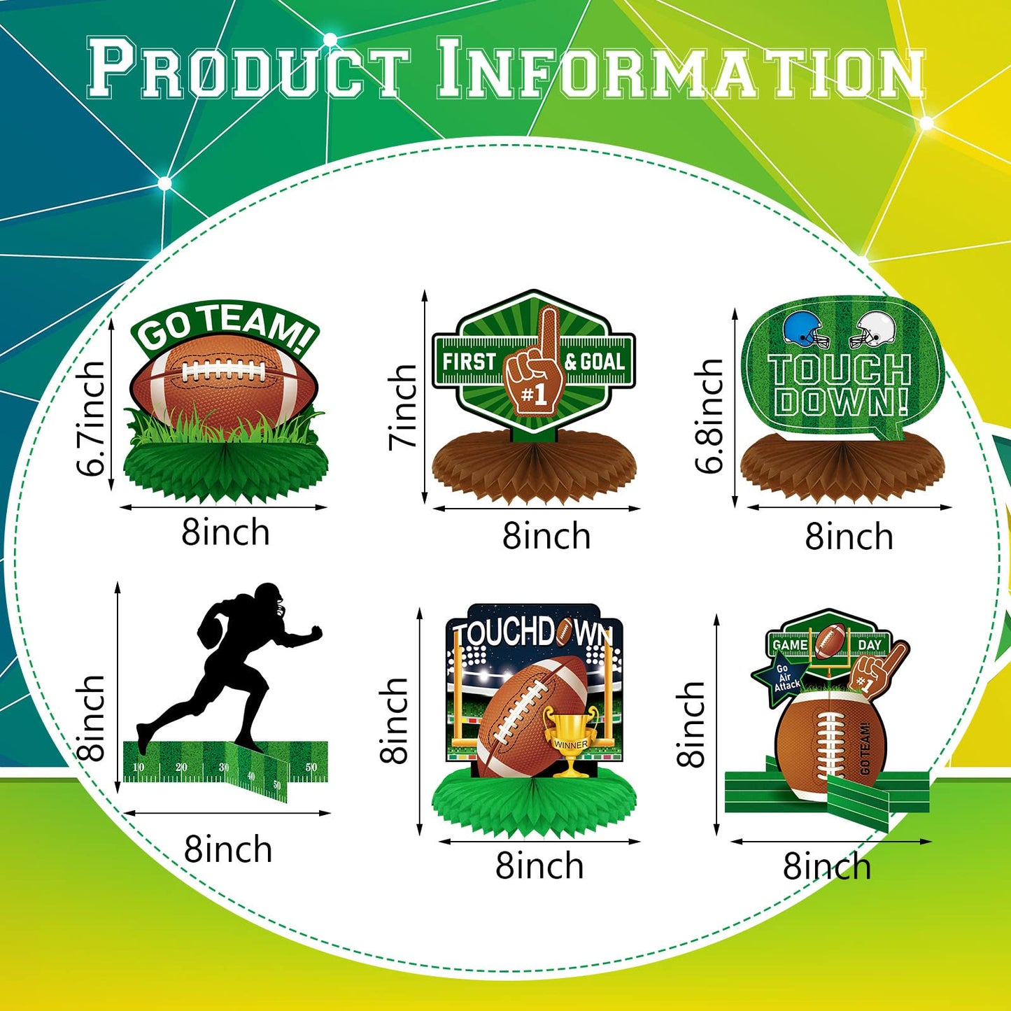 Marspark 12-Piece Football Party Decorations — Honeycomb Centerpieces & Silhouette Cutouts