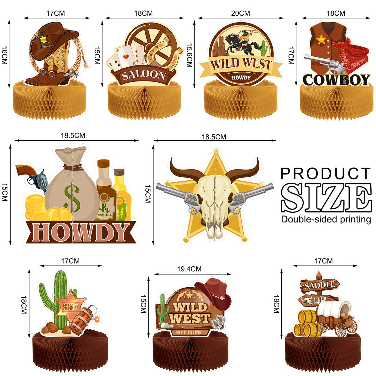 Marspark 9 Pcs Western Cowboy Honeycomb Centerpieces | Rustic Table Decor for Western Parties
