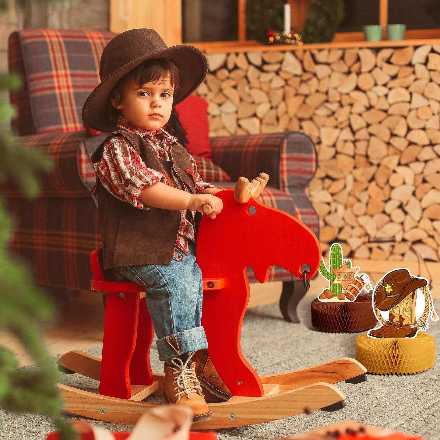Marspark 9 Pcs Western Cowboy Honeycomb Centerpieces | Rustic Table Decor for Western Parties