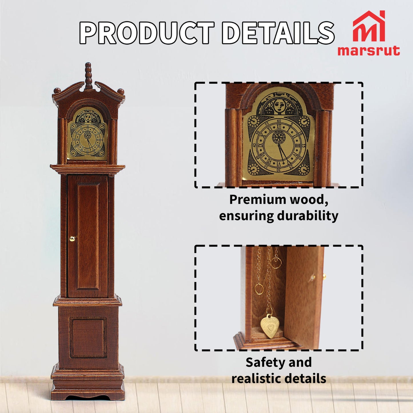 Marsrut 1:12 Scale Grandfather Clock – Victorian Dollhouse Miniature Furniture & Decor