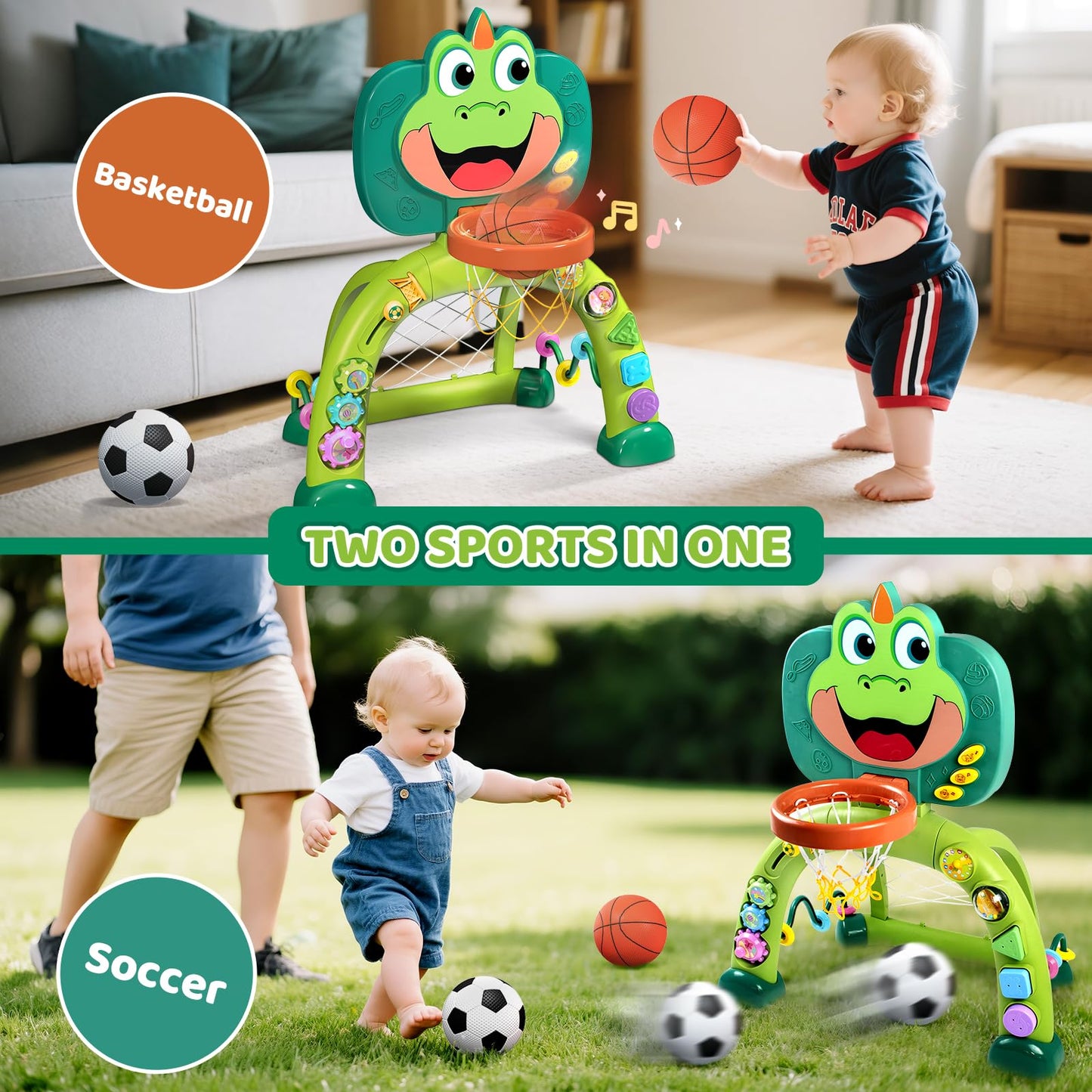Marstone 2-in-1 Toddler Sports Center | Basketball Hoop & Soccer Goal for Ages 1-3
