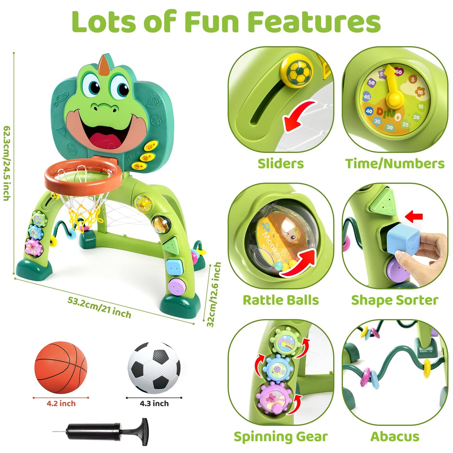 Marstone 2-in-1 Toddler Sports Center | Basketball Hoop & Soccer Goal for Ages 1-3