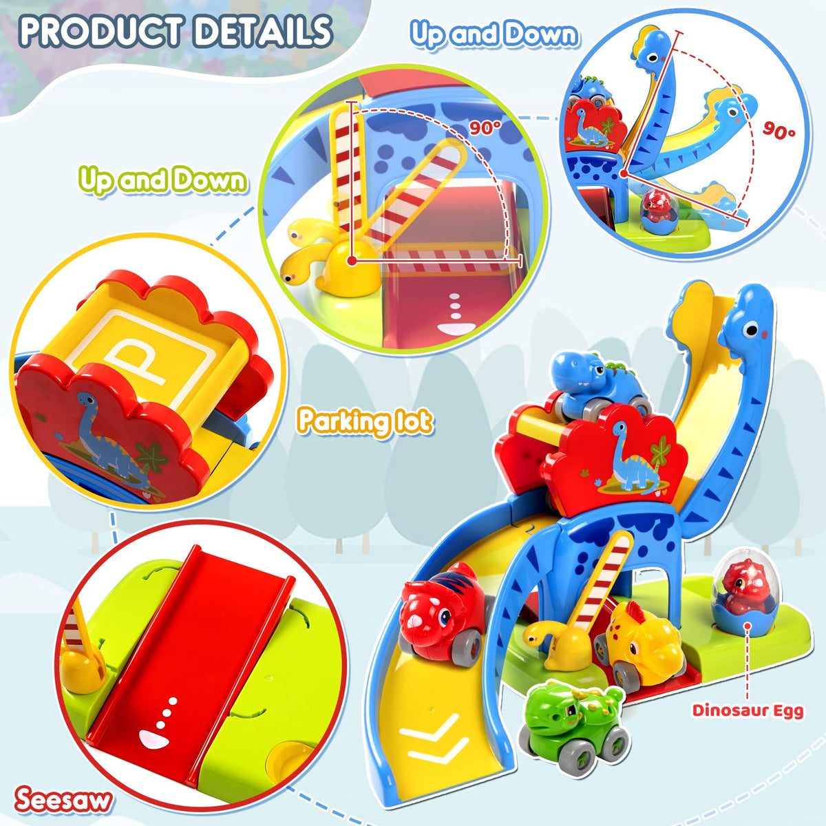 Marstone Dinosaur Slide with 4 Cars – Toddler Toys for 12–18 Months | 1st Birthday Gift for Boys & Girls