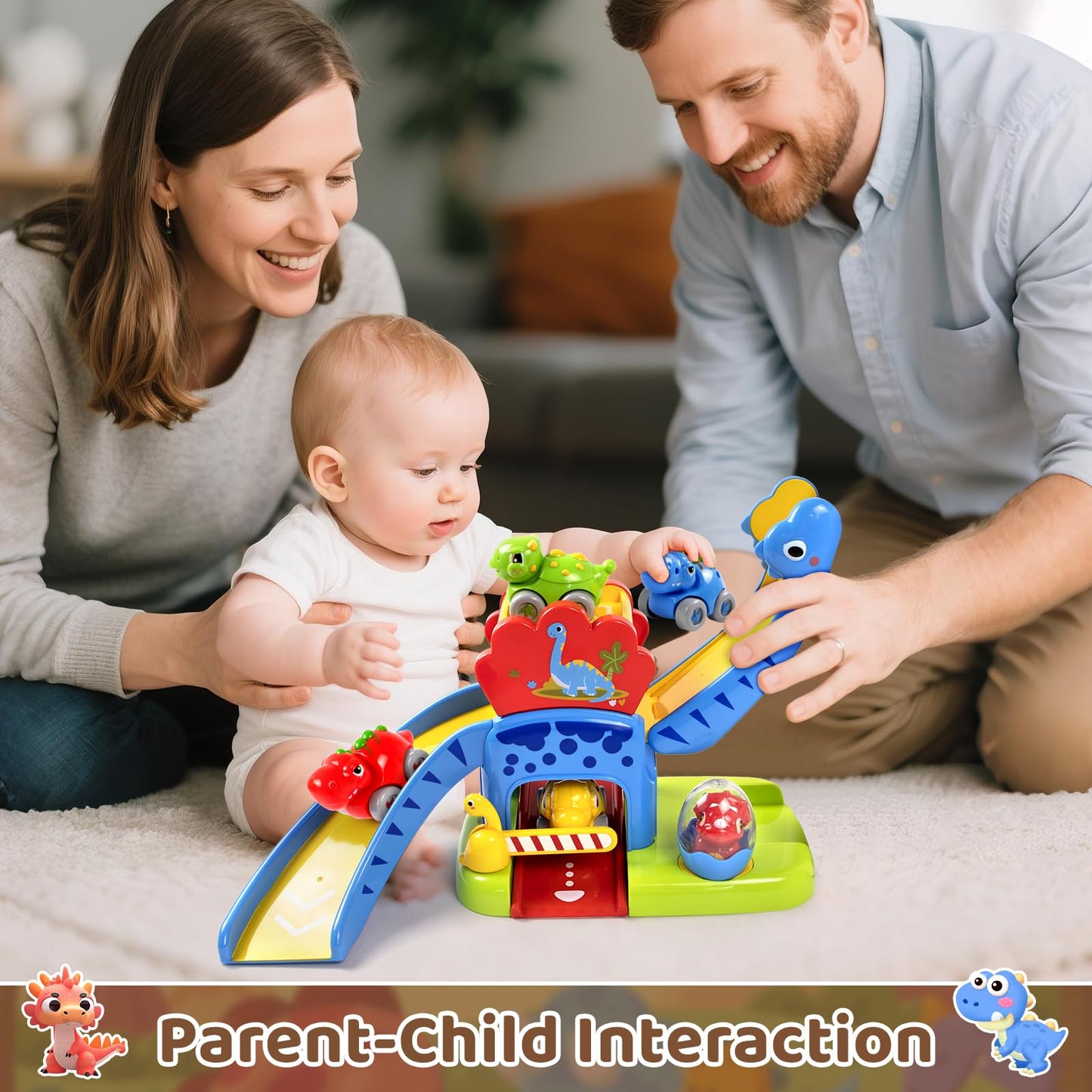 Marstone Dinosaur Slide with 4 Cars – Toddler Toys for 12–18 Months | 1st Birthday Gift for Boys & Girls