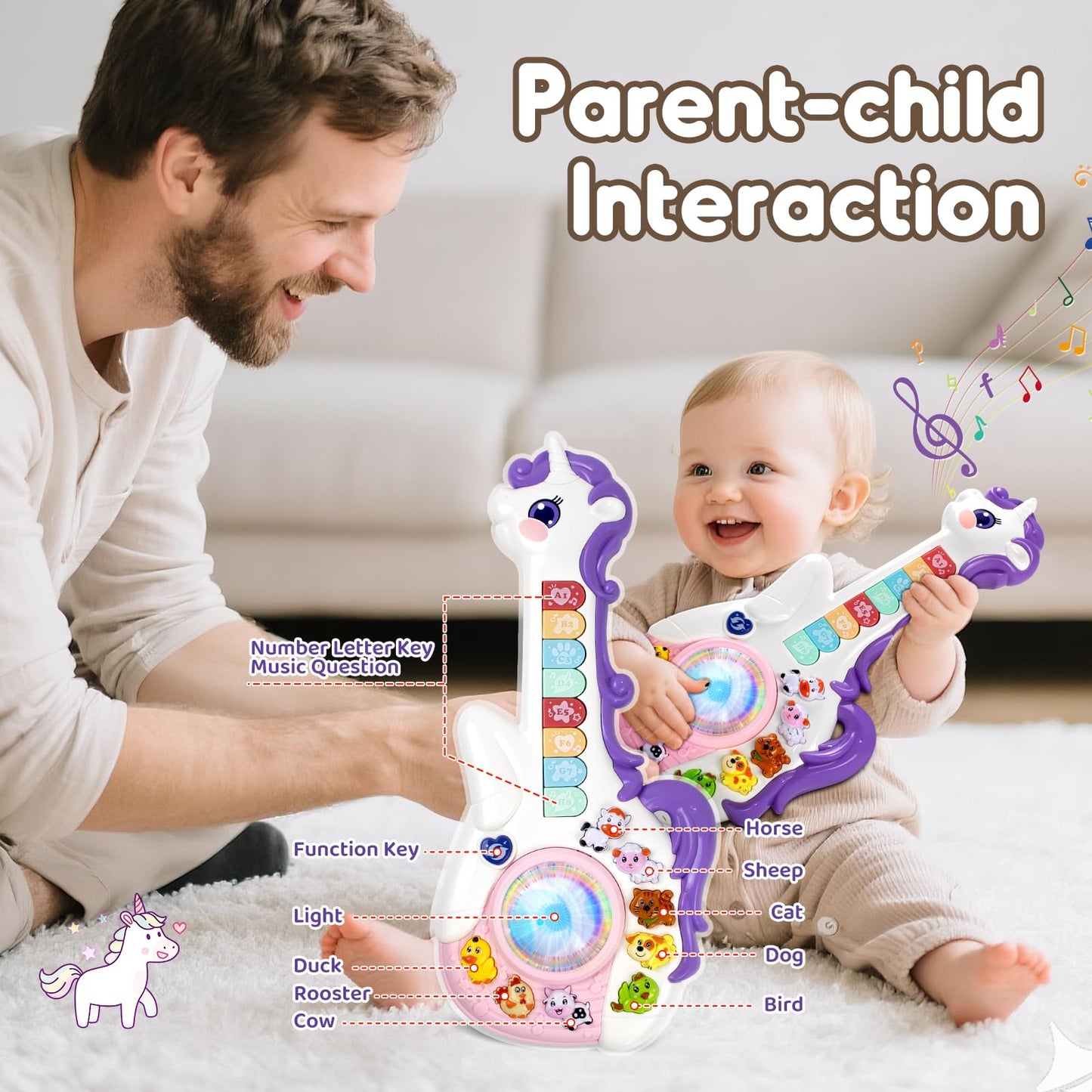 Marstone Baby Musical Unicorn Toy – Educational Guitar & Learning Toy for Toddlers 12-18 Months to 3 Years