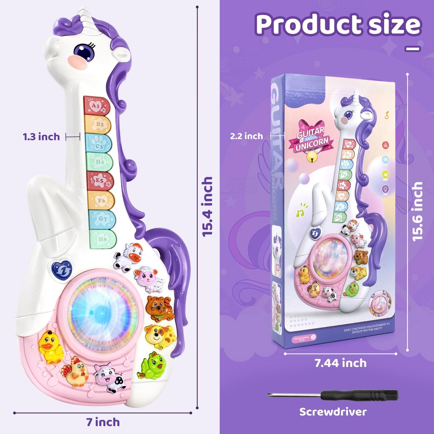 Marstone Baby Musical Unicorn Toy – Educational Guitar & Learning Toy for Toddlers 12-18 Months to 3 Years