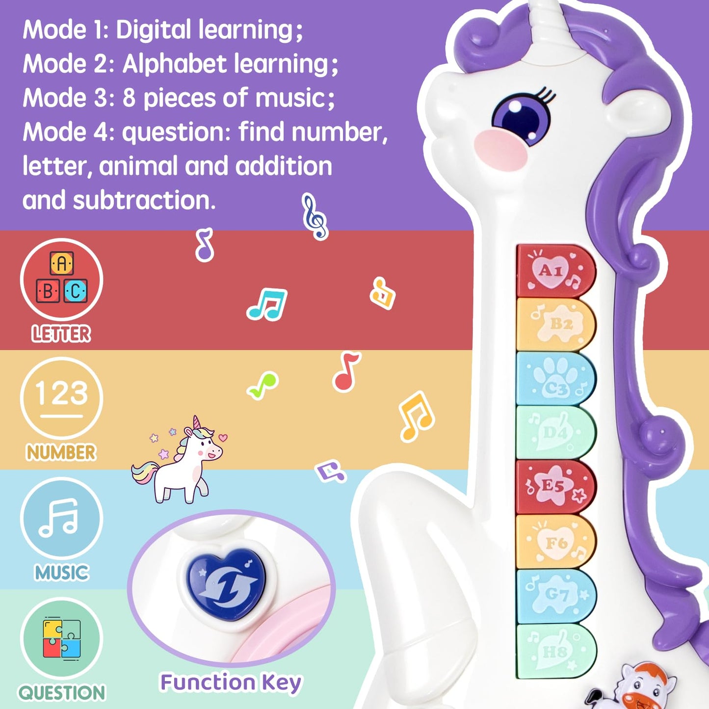 Marstone Baby Musical Unicorn Toy – Educational Guitar & Learning Toy for Toddlers 12-18 Months to 3 Years