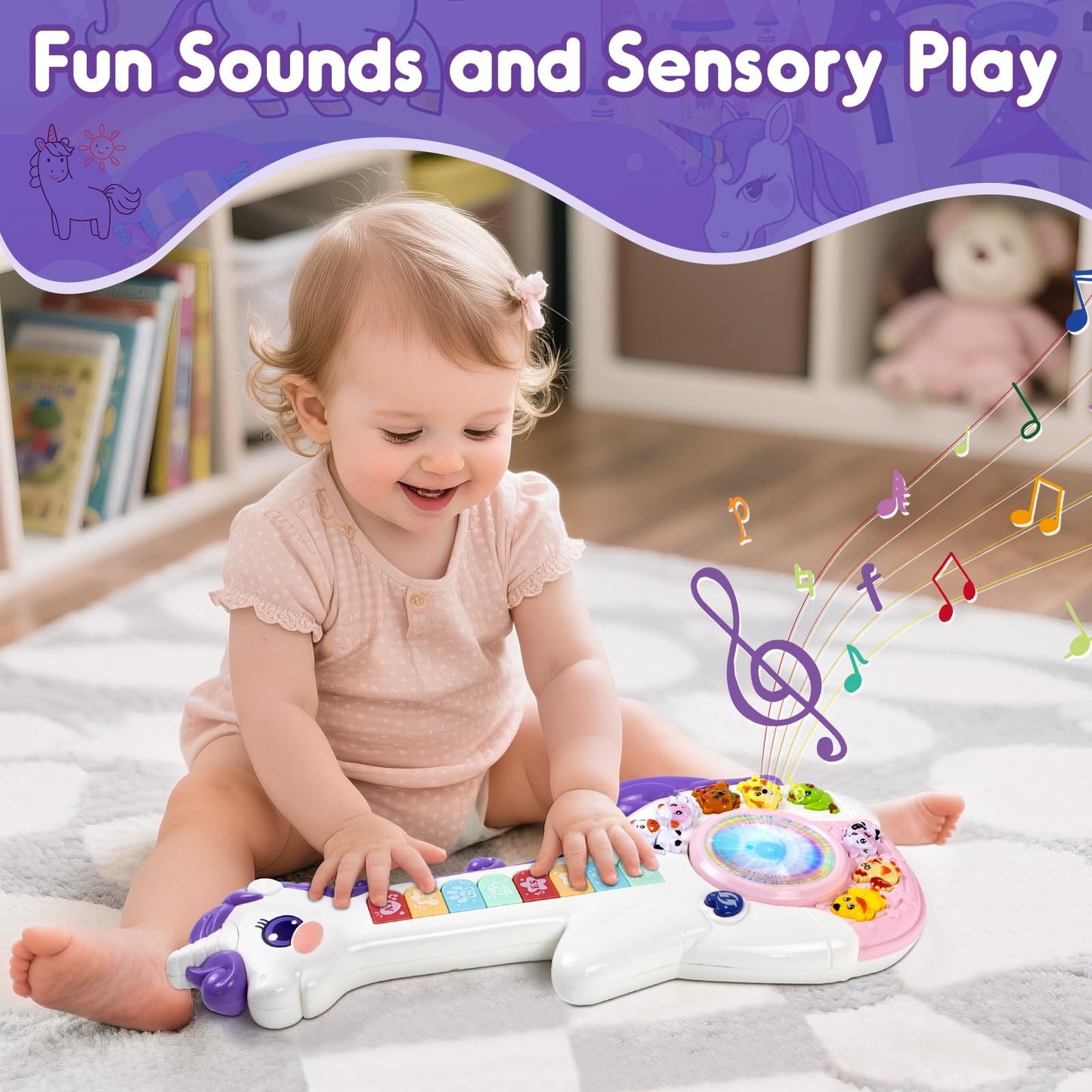 Marstone Baby Musical Unicorn Toy – Educational Guitar & Learning Toy for Toddlers 12-18 Months to 3 Years