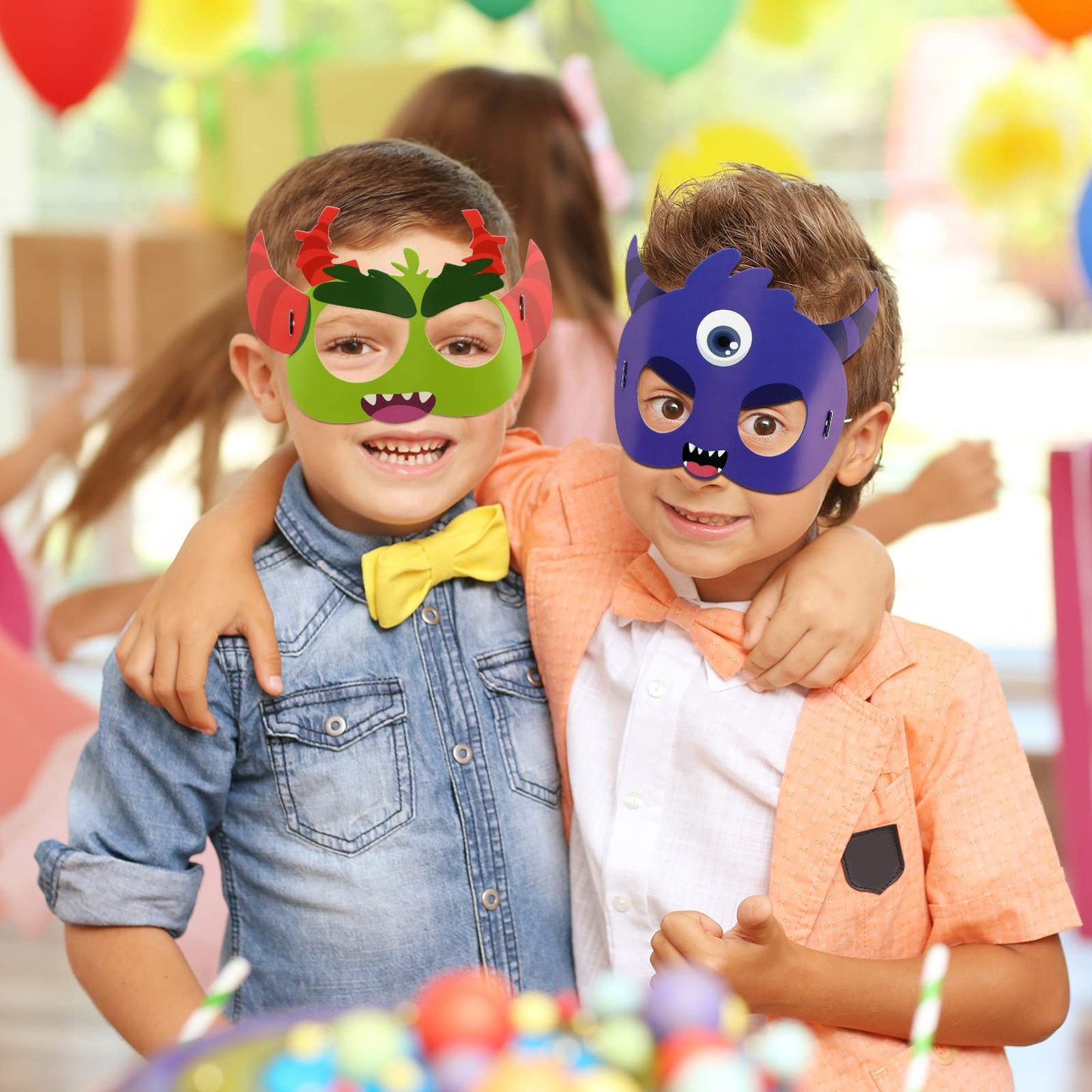 Marsui 32 Pcs Unicorn Monster Safari Kids Face Masks – Cartoon Party Decor & Birthday Supplies