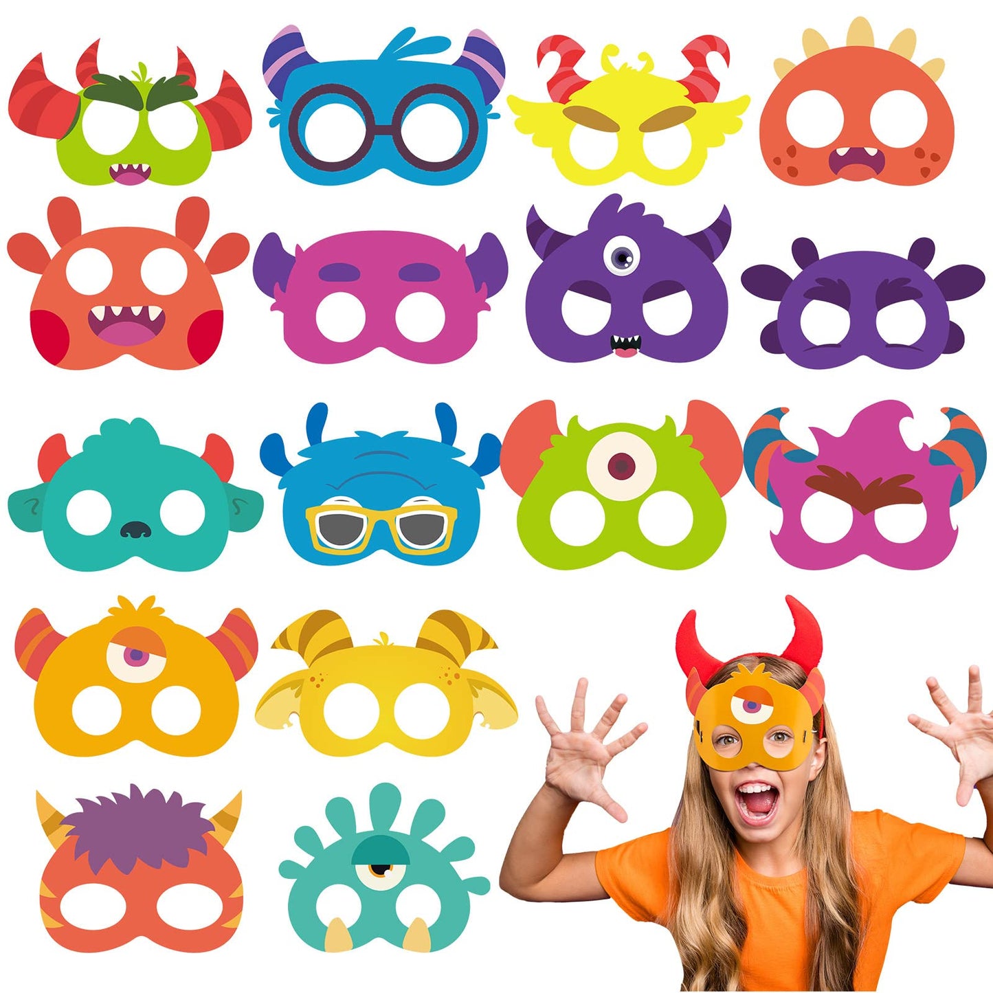 Marsui 32 Pcs Unicorn Monster Safari Kids Face Masks – Cartoon Party Decor & Birthday Supplies