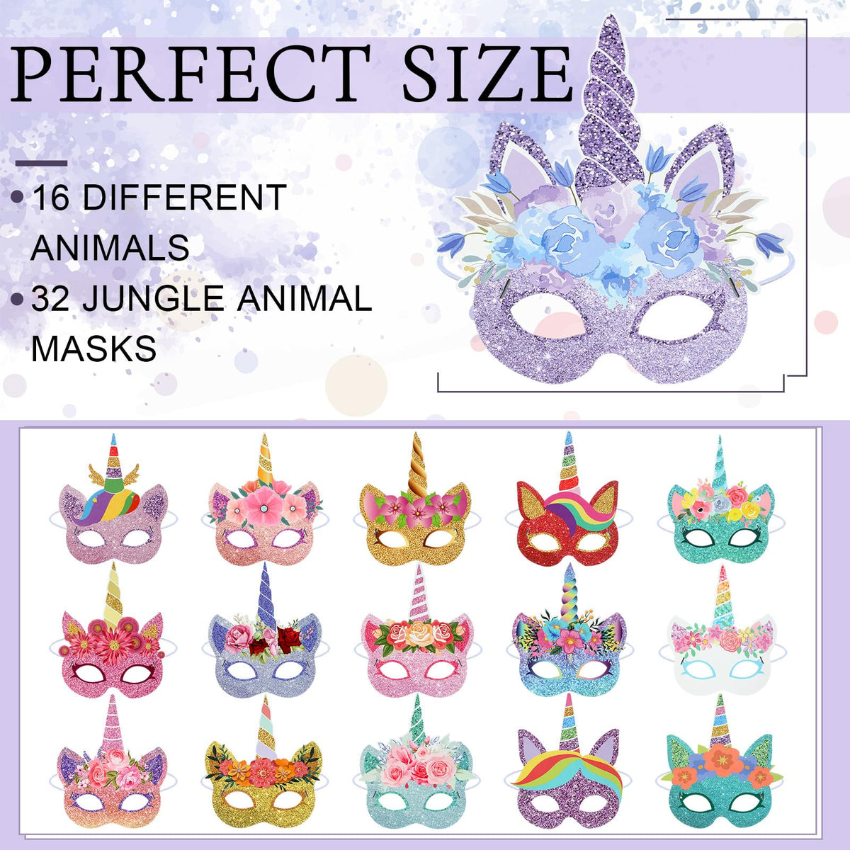 Marsui 32-Piece Unicorn Pattern Face Masks for Kids | Party Decor & Favors