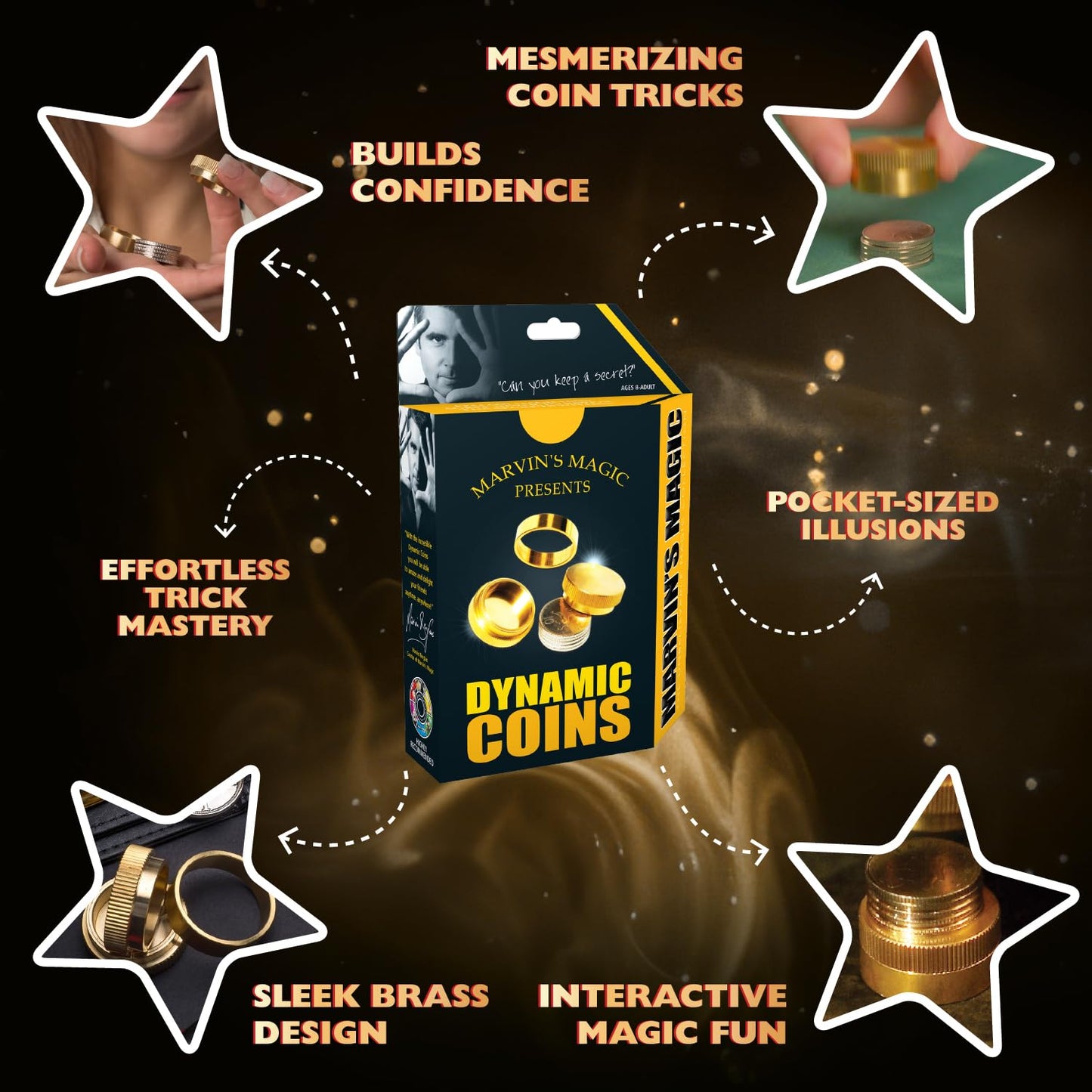 Marvin's Magic - The Dynamic Coins: Brass Coin Trick Set for All Levels | Magic Kit & Prank Fun