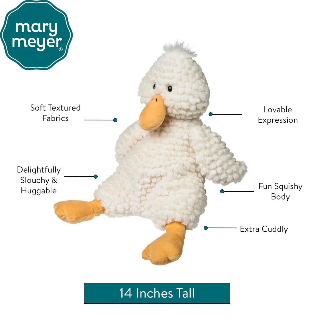 Mary Meyer Snuggables Duck Plush – 14-Inch Stuffed Animal for Cozy Hugs