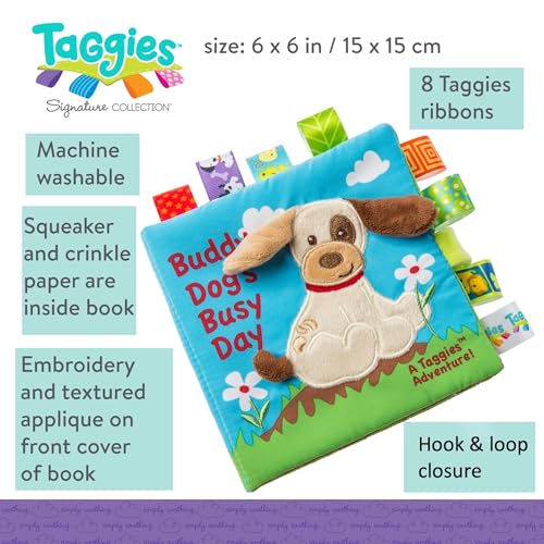 Mary Meyer Taggies Buddy Dog Soft Cloth Book – Crinkle, Squeaker, & Sensory Play for Baby