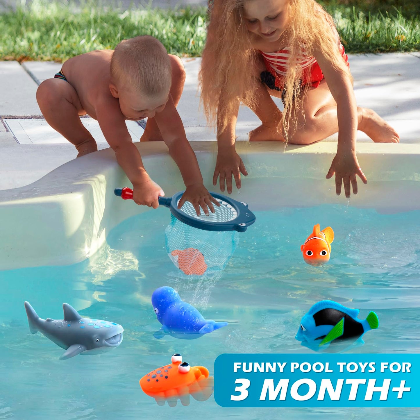 Masagotti No-Hole Mold-Free Baby Bath Toys Set – 6 Sea Creatures + Storage Bag