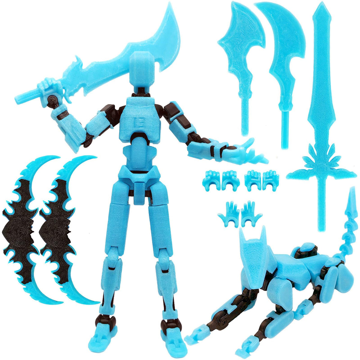 masijssa Titan 13 Glow-in-the-Dark Action Figures – Fully Assembled 3D Robot Duo (Blue/Black + Dog)