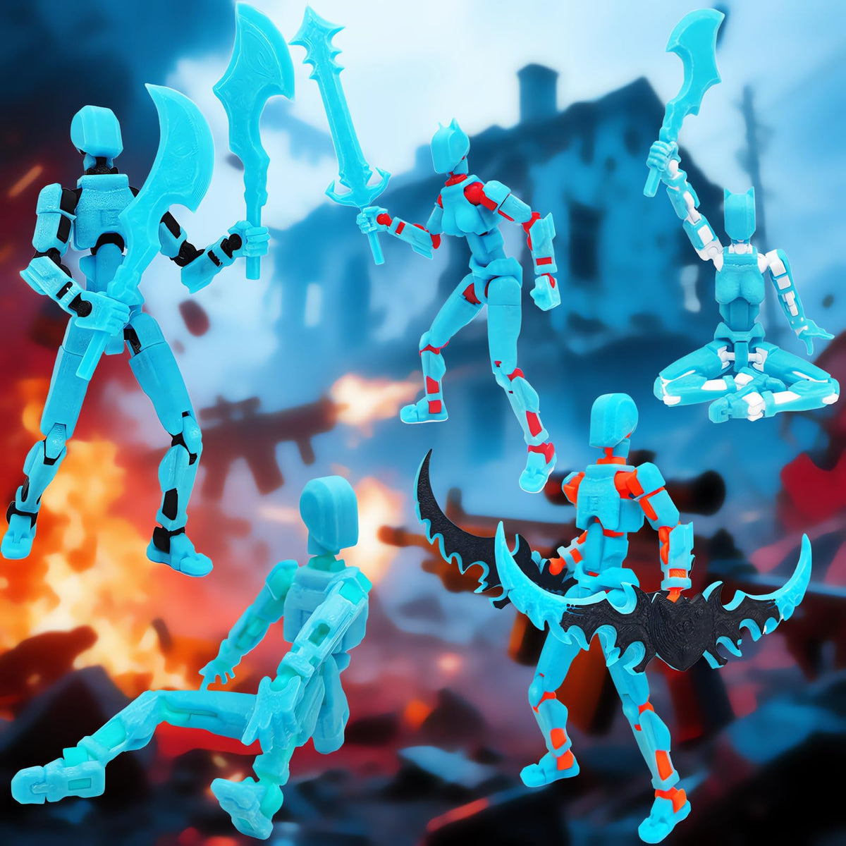 masijssa Titan 13 Glow-in-the-Dark Action Figures – Fully Assembled 3D Robot Duo (Blue/Black + Dog)