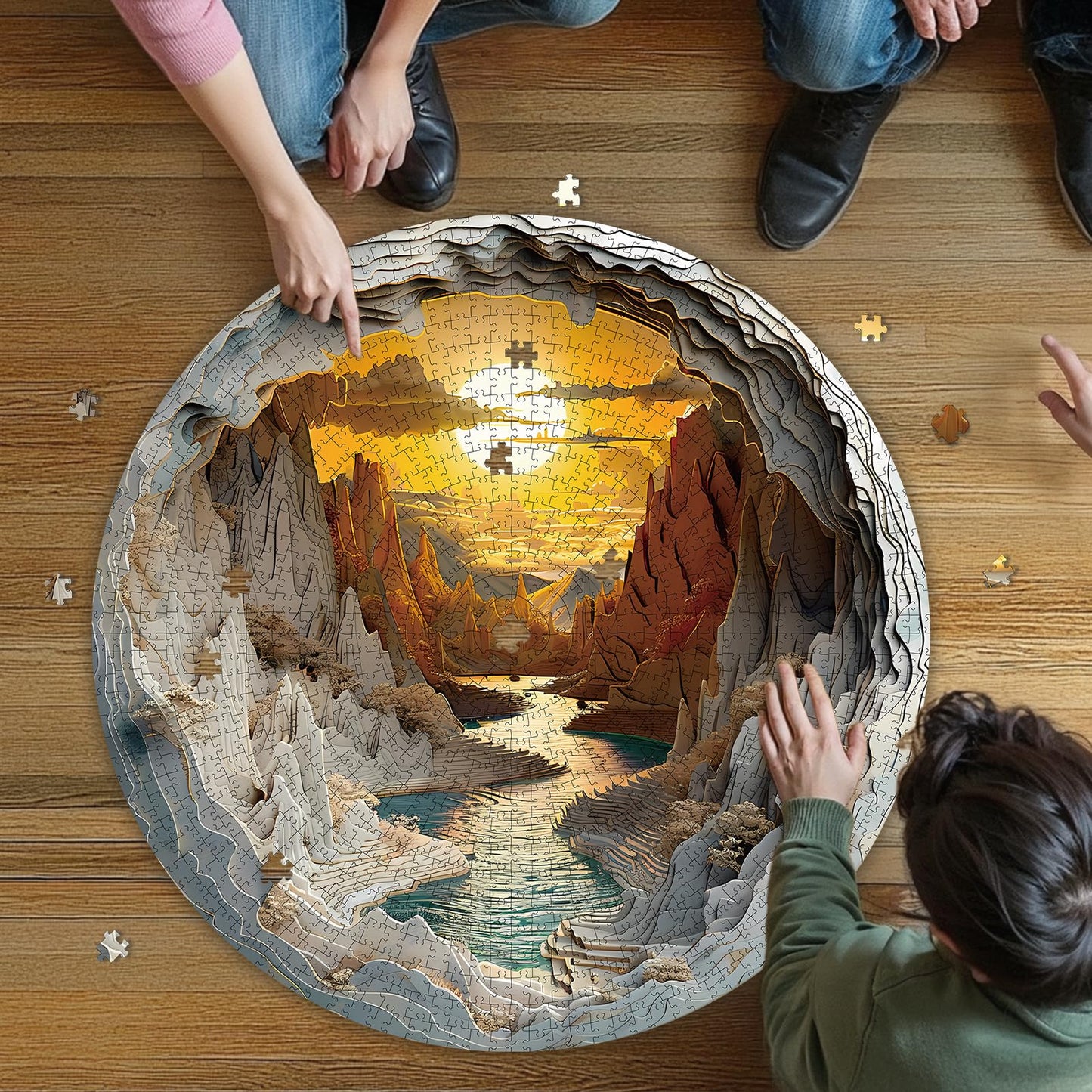 Masseruon 1000-Piece Jigsaw Puzzle for Adults – 3D Sunset Canyon, 26.6 x 26.6 in | Hard & Challenging