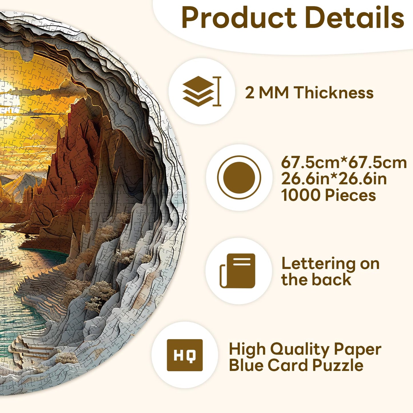 Masseruon 1000-Piece Jigsaw Puzzle for Adults – 3D Sunset Canyon, 26.6 x 26.6 in | Hard & Challenging