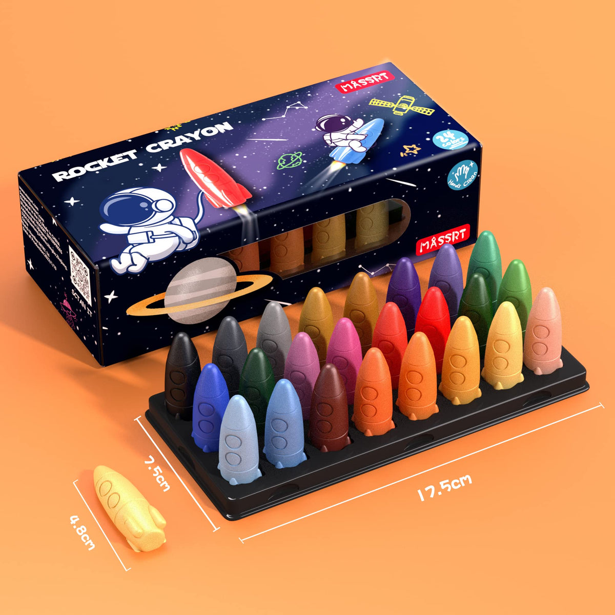 MASSRT 24 Colors Space Crayons for Toddlers – Non-Toxic, Washable & Unbreakable
