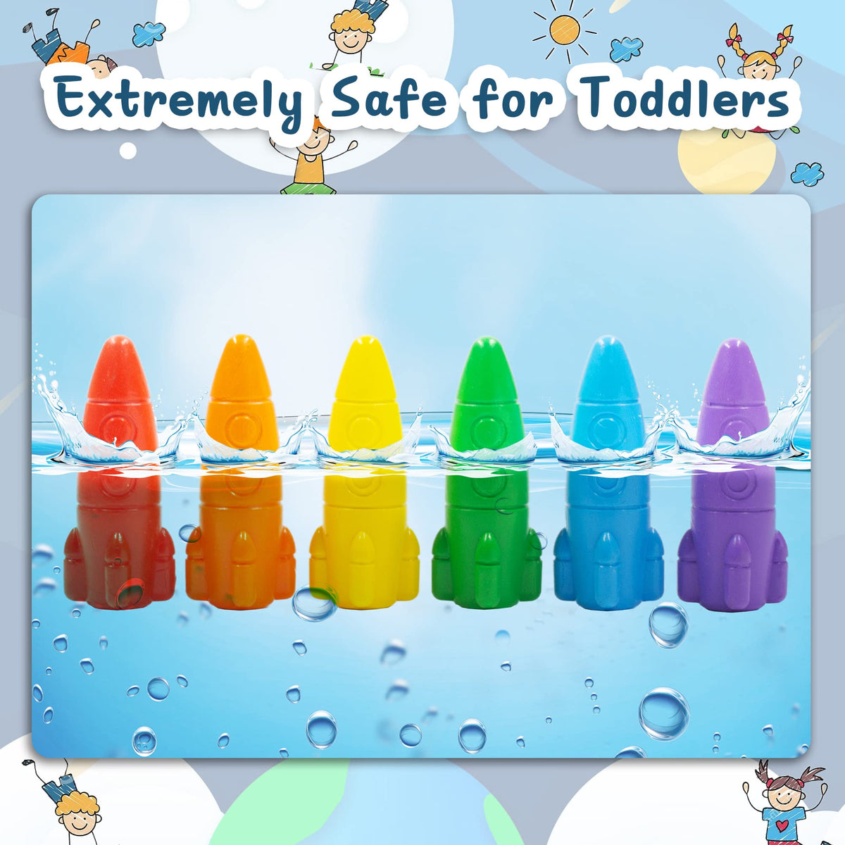 MASSRT 24 Colors Space Crayons for Toddlers – Non-Toxic, Washable & Unbreakable