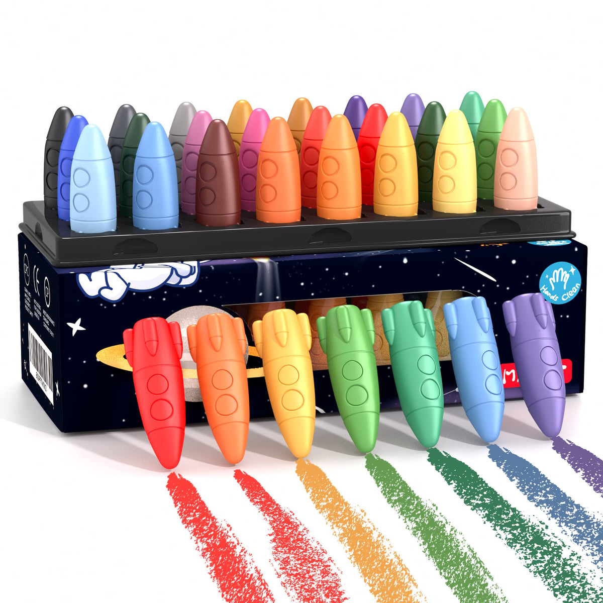 MASSRT 24 Colors Space Crayons for Toddlers – Non-Toxic, Washable & Unbreakable
