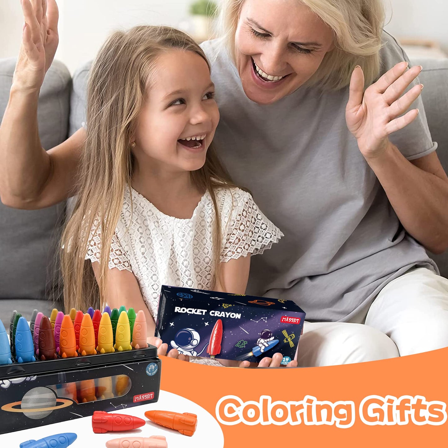 MASSRT 24 Colors Space Crayons for Toddlers – Non-Toxic, Washable & Unbreakable