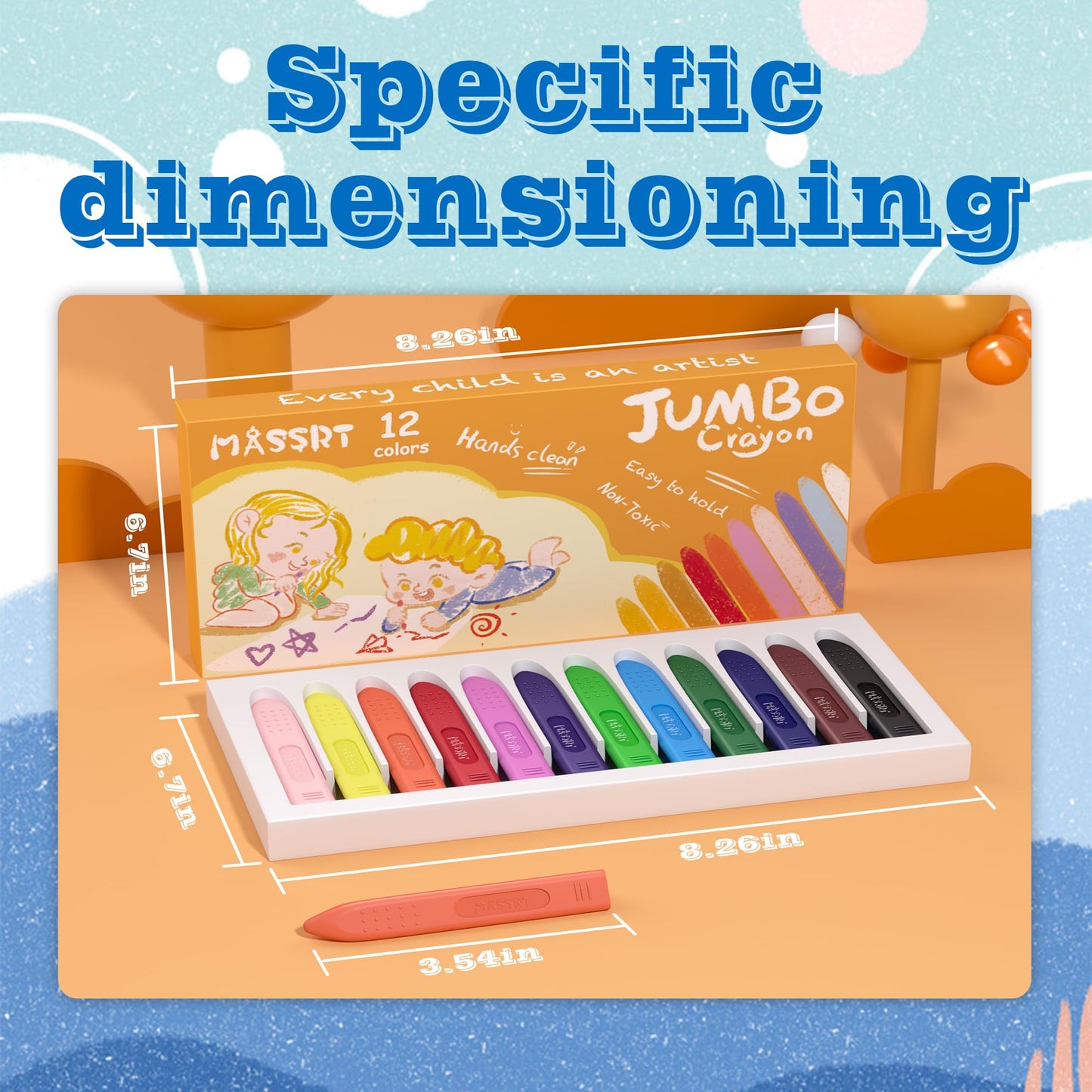 MASSRT Triangle Jumbo Toddler Crayons - 12 Count, Non-Toxic, Unbreakable, Easy-Grip Washable