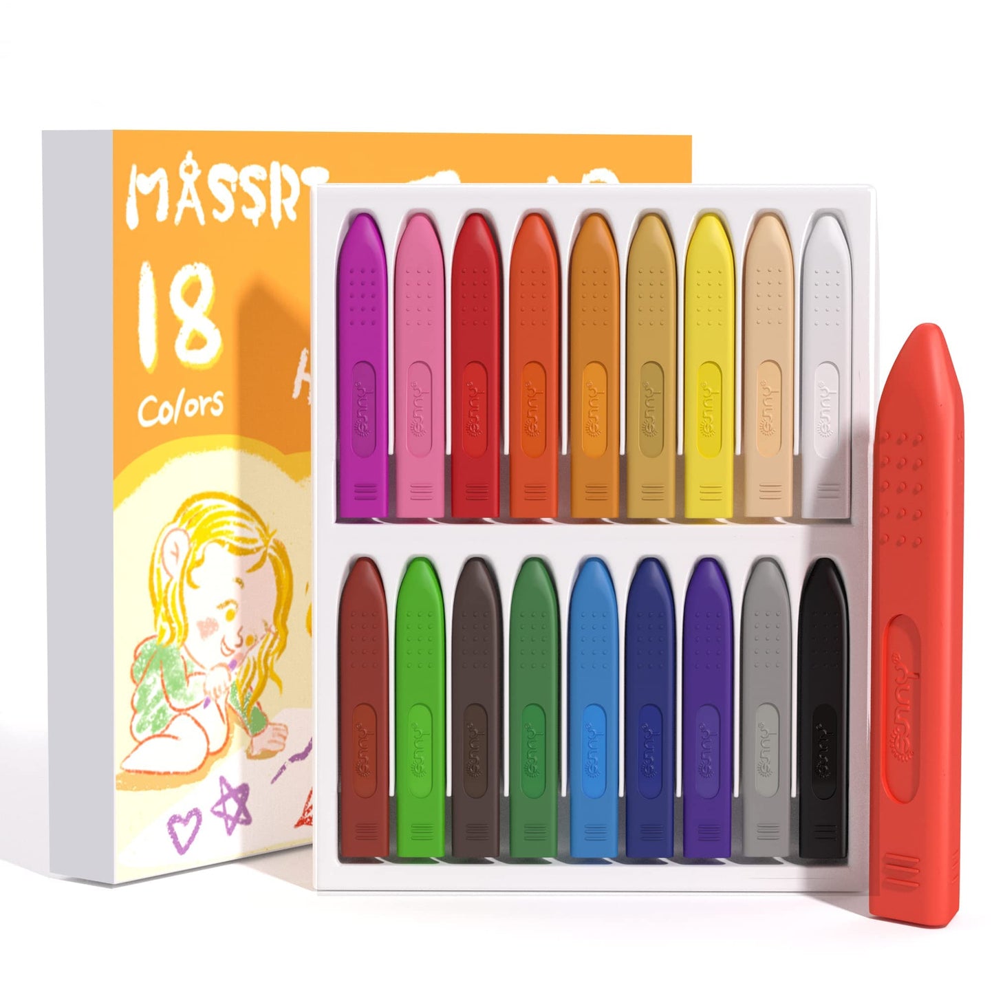 MASSRT Triangle Jumbo Crayons for Toddlers – Mess-Free, Unbreakable Color Set with 18 Colors