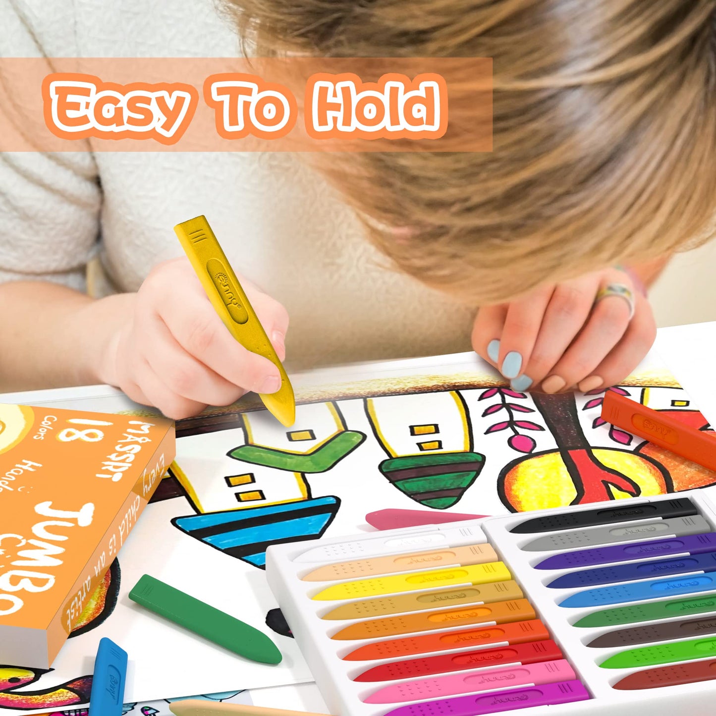 MASSRT Triangle Jumbo Crayons for Toddlers – Mess-Free, Unbreakable Color Set with 18 Colors