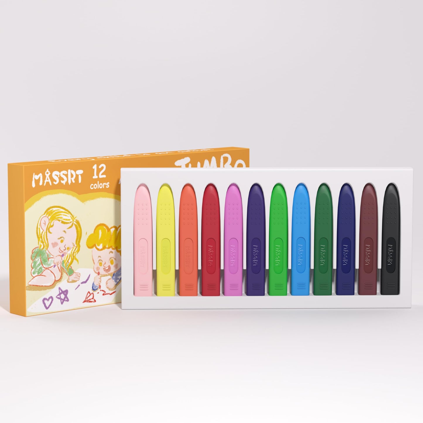 MASSRT Triangle Jumbo Toddler Crayons - 12 Count, Non-Toxic, Unbreakable, Easy-Grip Washable