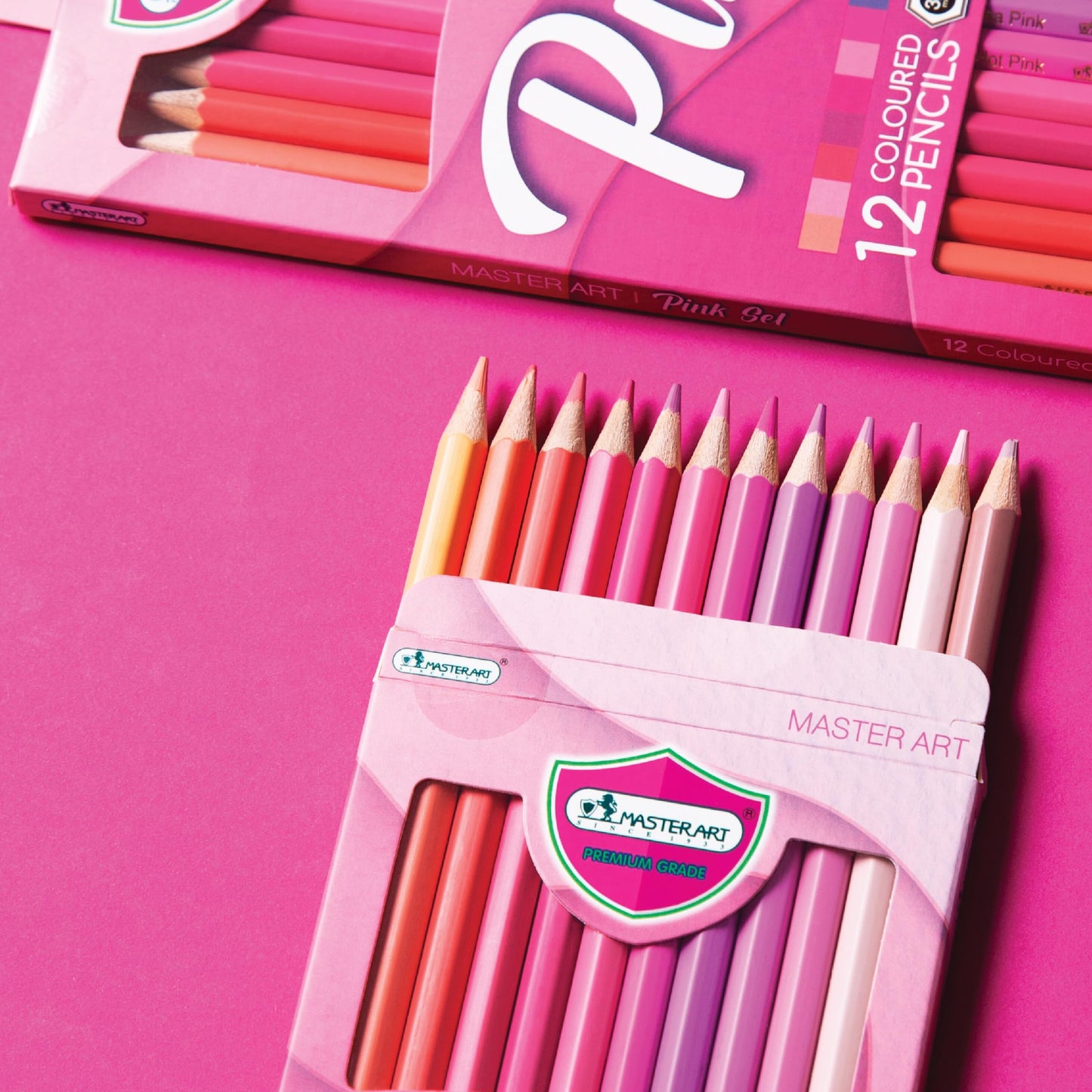 MASTERART Pink Collection: 12-Color Colored Pencils – Pre-Sharpened, Extra-Smooth, Hexagonal Grip