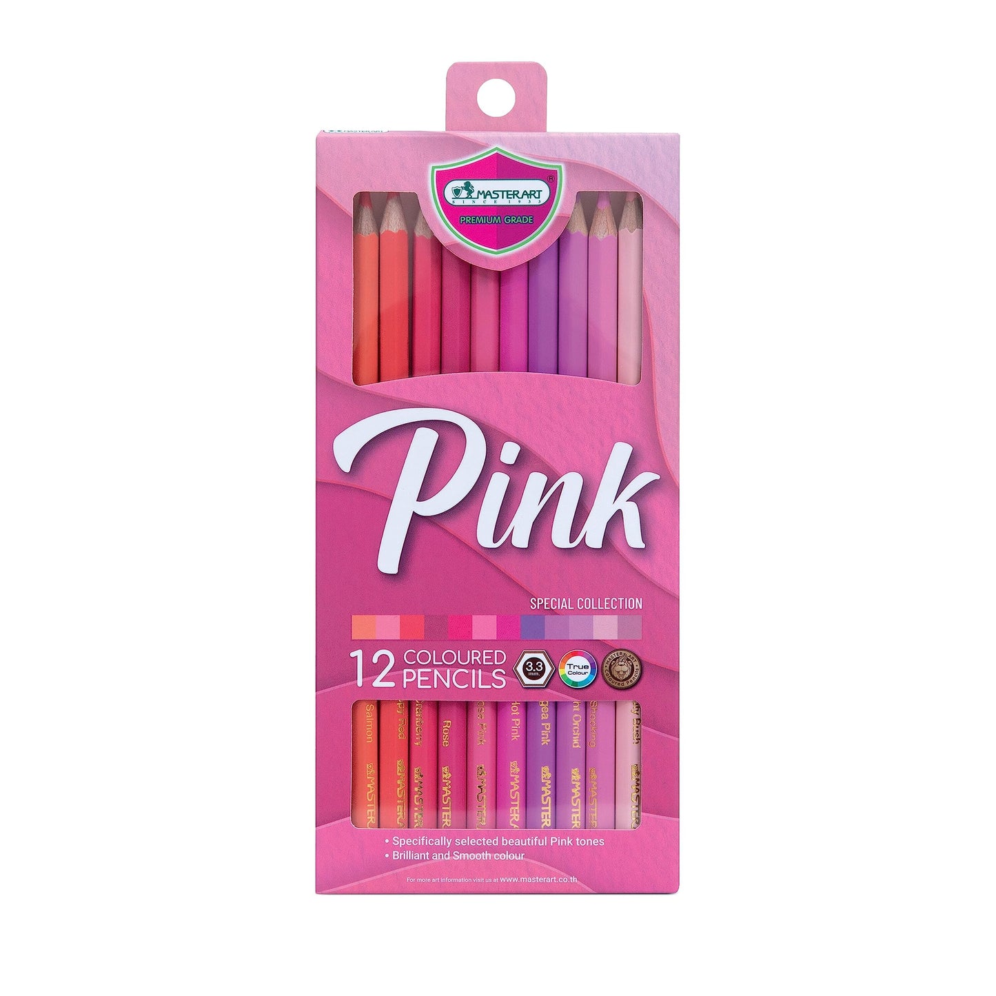 MASTERART Pink Collection: 12-Color Colored Pencils – Pre-Sharpened, Extra-Smooth, Hexagonal Grip