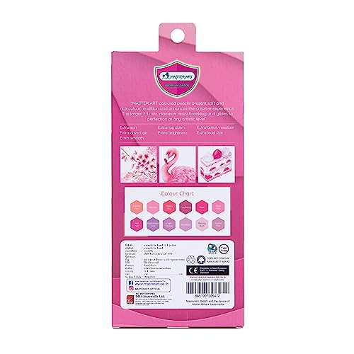 MASTERART Pink Collection: 12-Color Colored Pencils – Pre-Sharpened, Extra-Smooth, Hexagonal Grip