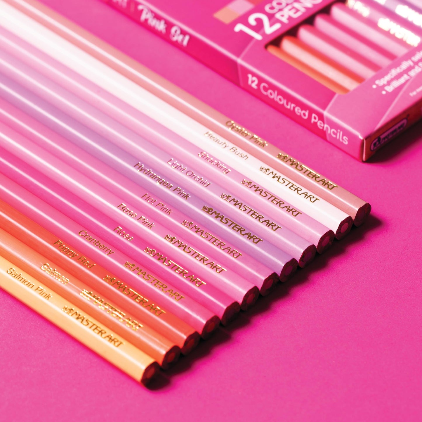MASTERART Pink Collection: 12-Color Colored Pencils – Pre-Sharpened, Extra-Smooth, Hexagonal Grip