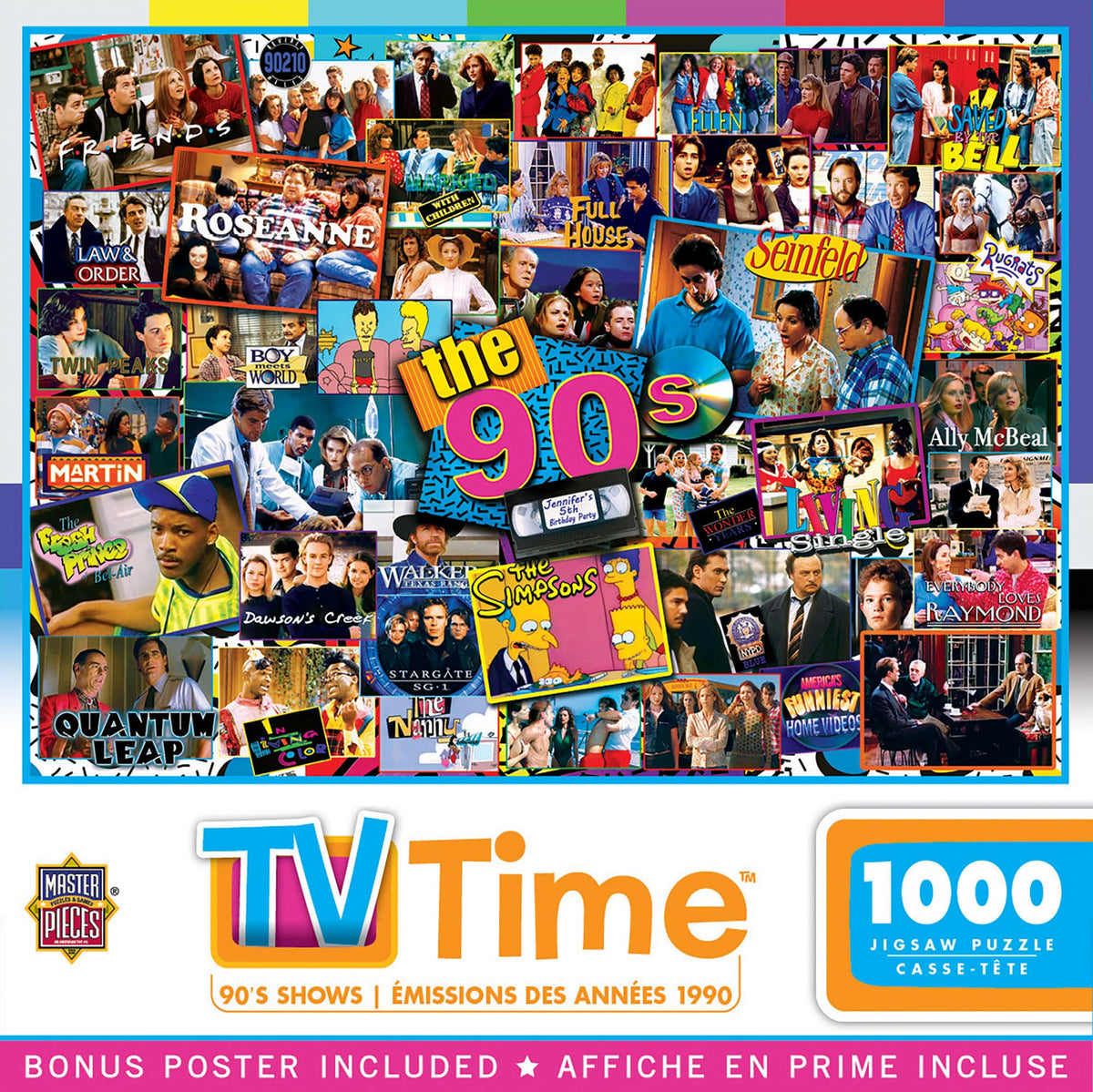 MasterPieces 1000-Piece Puzzle: 90s TV Shows Collage – Non-Glare Finish, Fun for Adults & Family