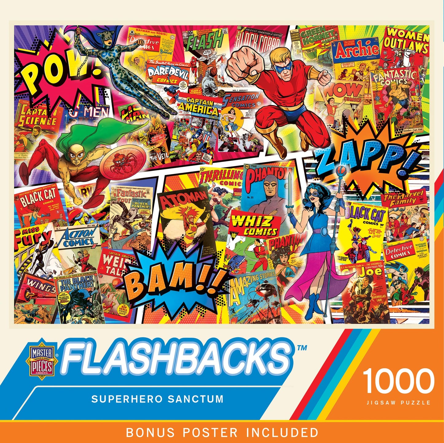 MasterPieces 1000-Piece Collage Jigsaw Puzzle for Adults – Superhero Sanctum – Vintage Comic Covers (19.25 x 26.75 in)