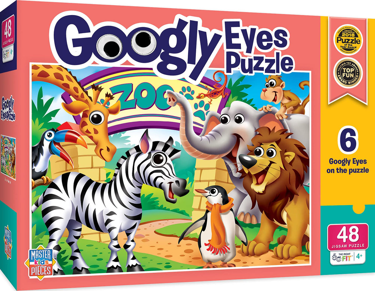 MasterPieces 48-Piece Zoo Animals Jigsaw Puzzle with Googly Eyes – Educational Kids Puzzle (Ages 4+)
