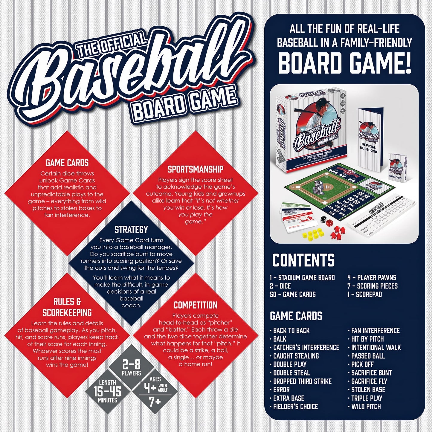 Masterpieces Baseball Dice Board Game – Realistic Play for 2-8 Players (Ages 6+)