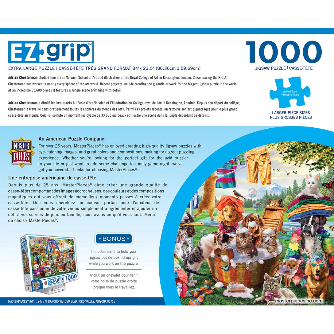 Masterpieces EZ Grip 1000-Piece Jigsaw Puzzle – Laundry Day Rascals (23.5 x 34 inches)