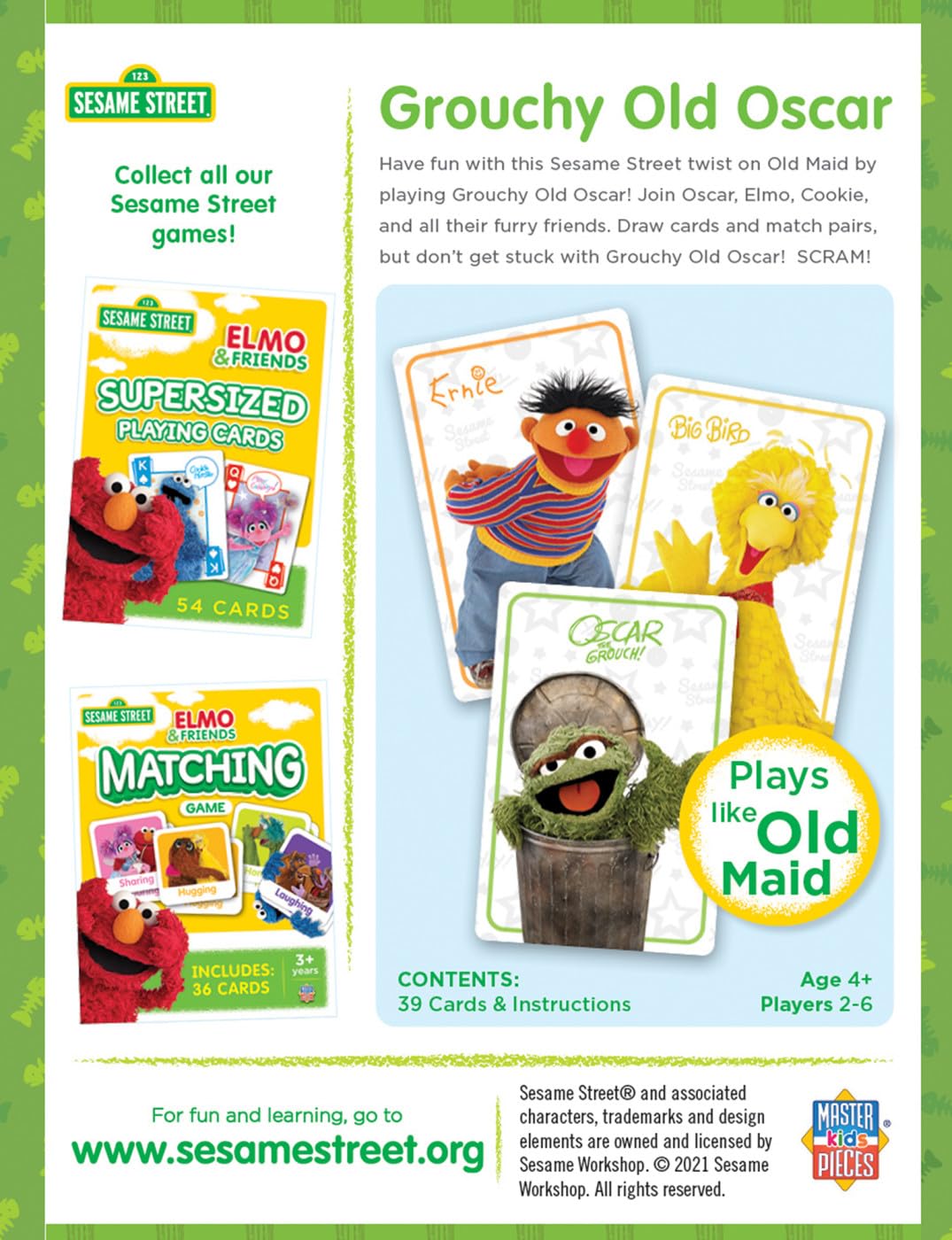 MasterPieces Sesame Street Grouchy Old Oscar Card Game – Fun for Kids & Family