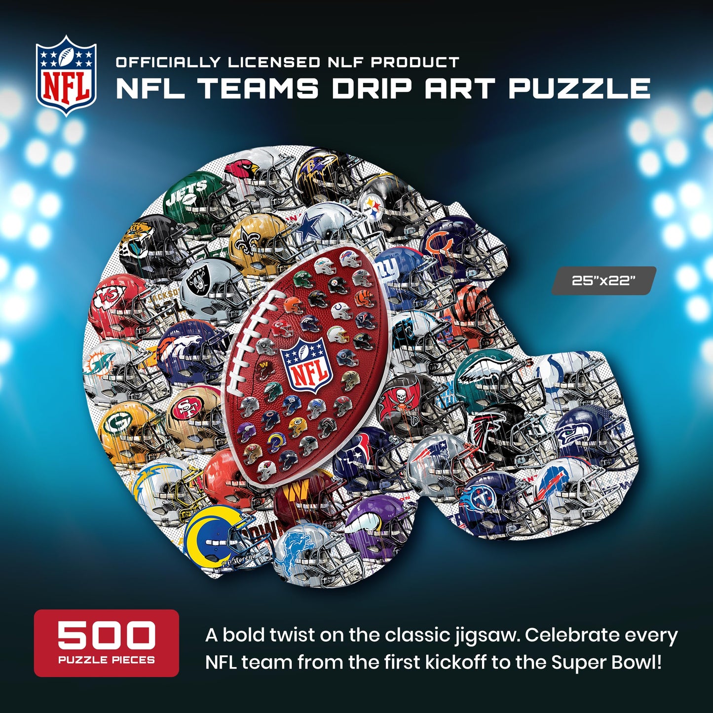 MasterPieces 500-Piece NFL Drip Art Helmet Puzzle – 25x22 Inches