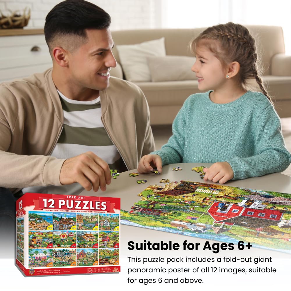 MasterPieces Jigsaw Puzzle 12-Pack Bundle – Folk Art by Alan Giana | Eco-Friendly