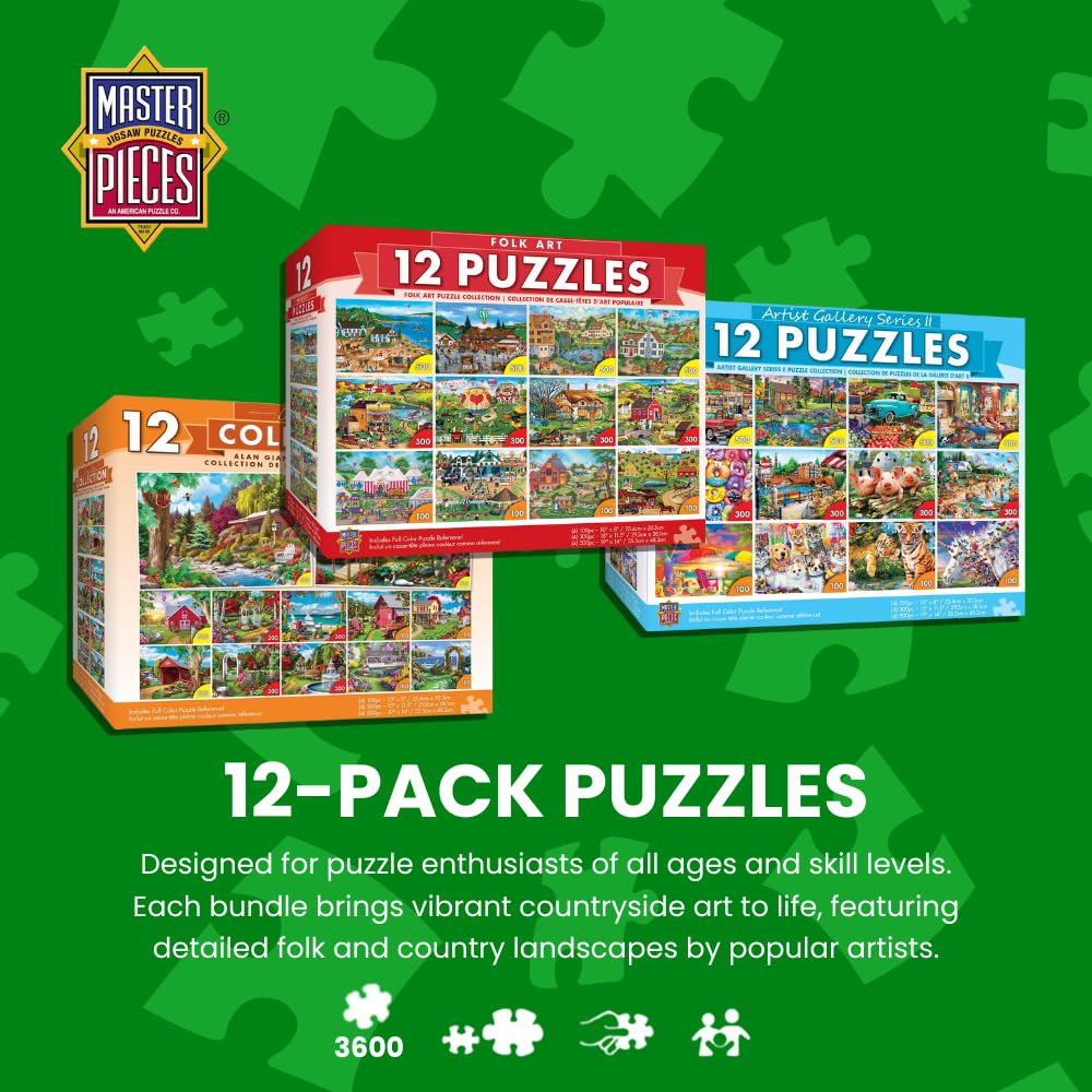 MasterPieces Jigsaw Puzzle 12-Pack Bundle – Folk Art by Alan Giana | Eco-Friendly