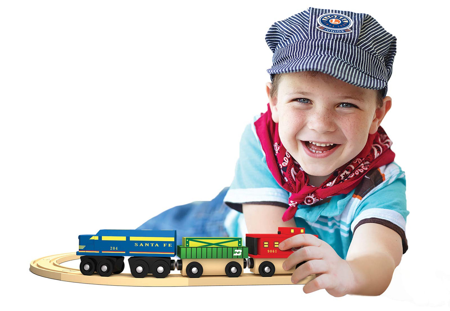 MasterPieces Lionel Santa Fe Cargo Train Set - 3-Piece Wood Train Set (Officially Licensed)